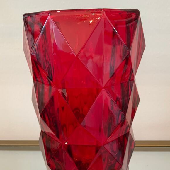 Ruby Red Heavy Glass Vase 11in Geometric Christmas Holiday Valentine NEW - Picture 5 of 14